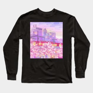 The Tokyo city, train and the purple sunset Long Sleeve T-Shirt